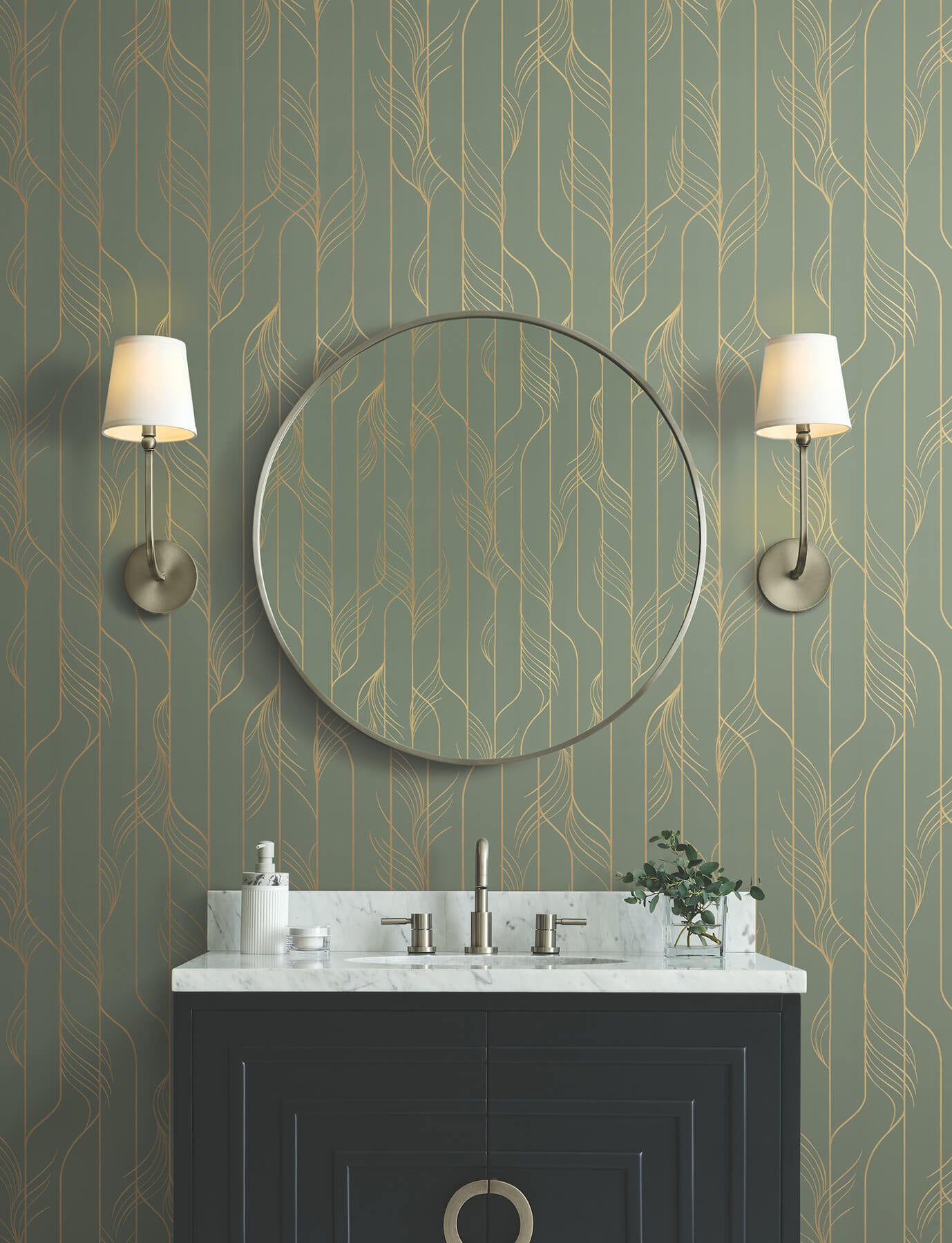 elemental-thread-green-gold-wallpaper-york-wallcoverings-df3306 - York Wallpaper Wallpaper
