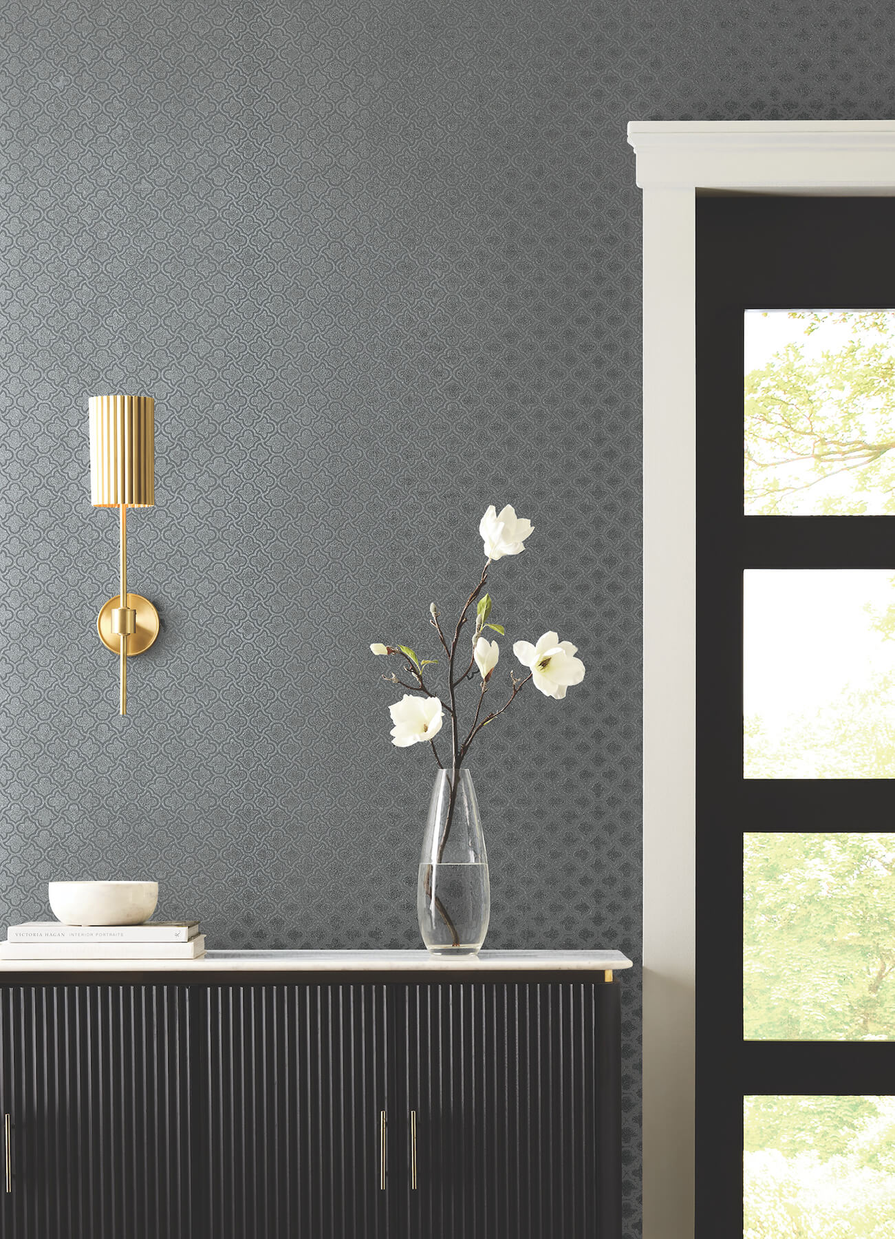 uptown-glam-charcoal-wallpaper-york-wallcoverings-df3338 - York Wallcoverings Wallpaper