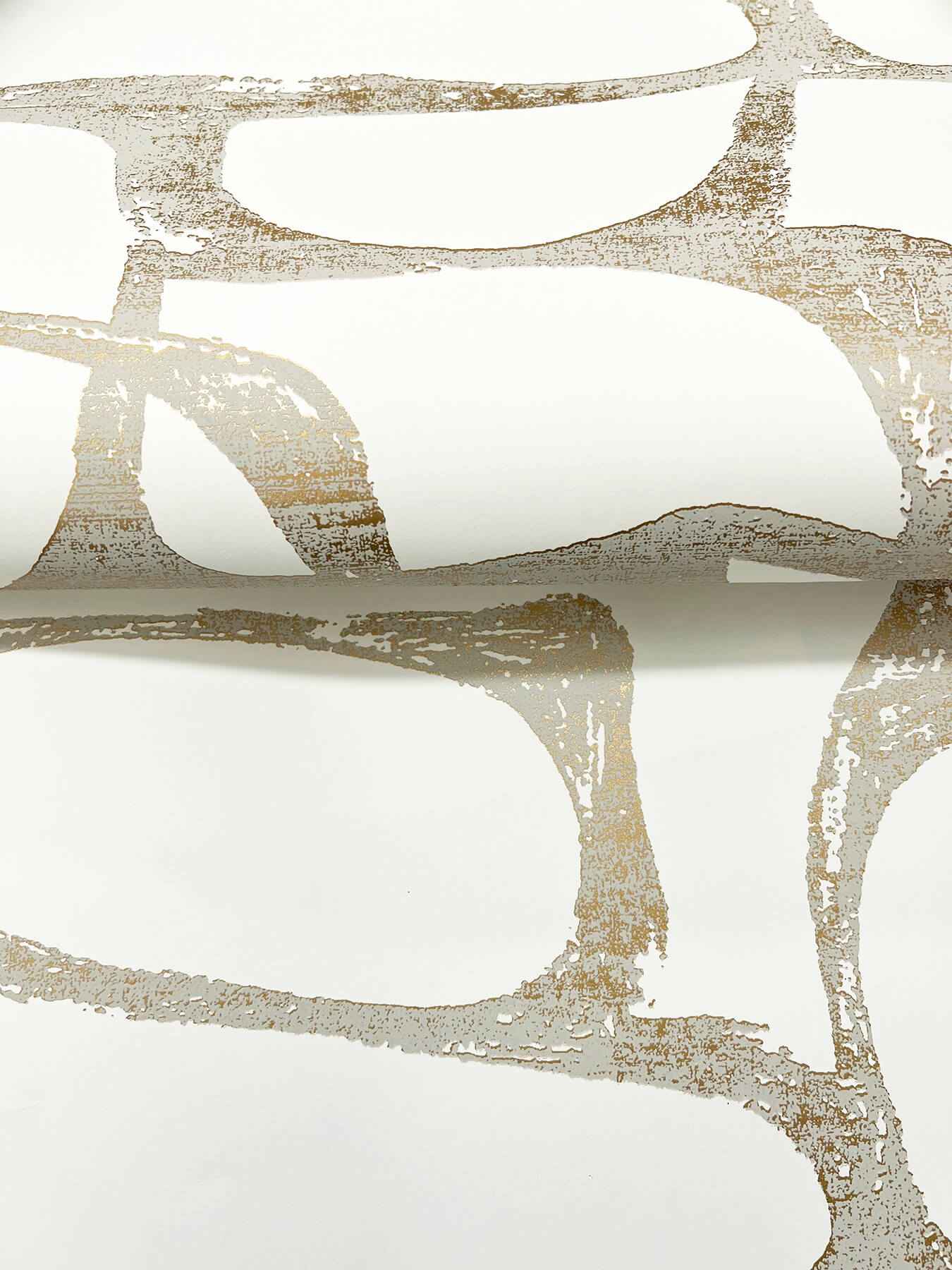 Craftsman Geometric White & Gold Wallpaper - York Wallcoverings - DF3351