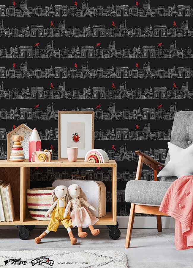 Miraculous Ladybug Charming Paris Black - York Wallcoverings - RMWS1303 - York Wallcoverings Wallpaper
