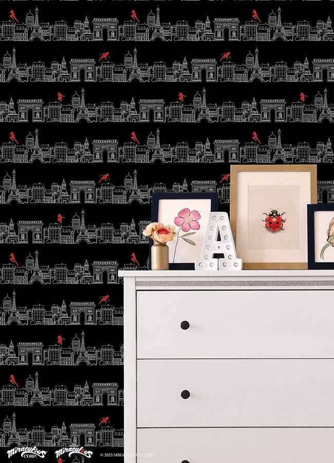 Miraculous Ladybug Charming Paris Black - York Wallcoverings - RMWS1303 - York Wallcoverings Wallpaper
