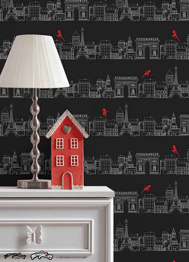 Miraculous Ladybug Charming Paris Black - York Wallcoverings - RMWS1303 - York Wallcoverings Wallpaper