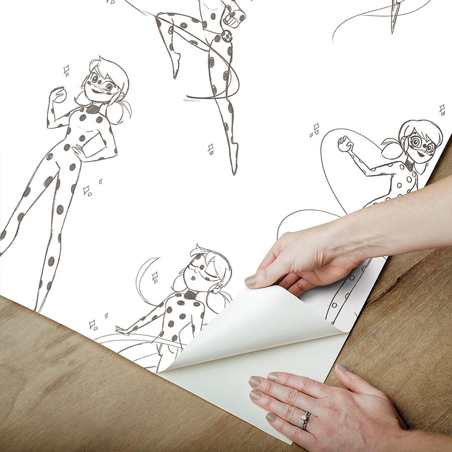 miraculous-ladybug-sketch-charcoal-peel-and-stick-wallpaper-york-wallcoverings-rmws1305 - York Wallcoverings Wallpaper