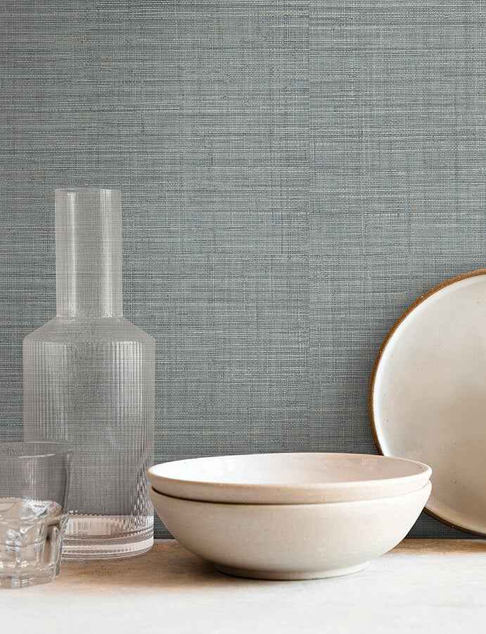 Lotus Silk Steel Blue Wallpaper - York Wallcoverings - SI25873 - York Wallcoverings Wallpaper