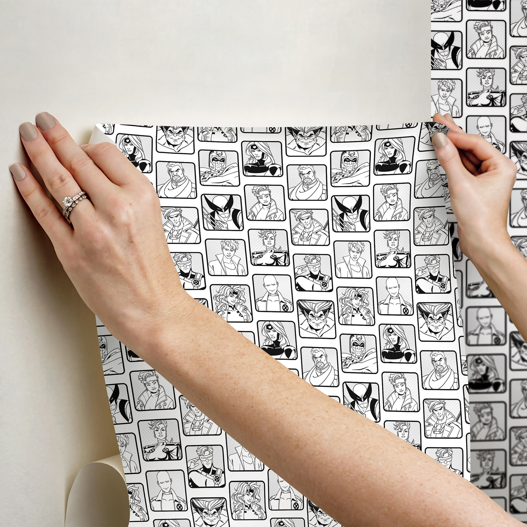 x-men-97-comic-cast-black-and-white-peel-and-stick-wallpaper-york-wallcoverings-rmws1319 - York Wallcoverings Wallpaper