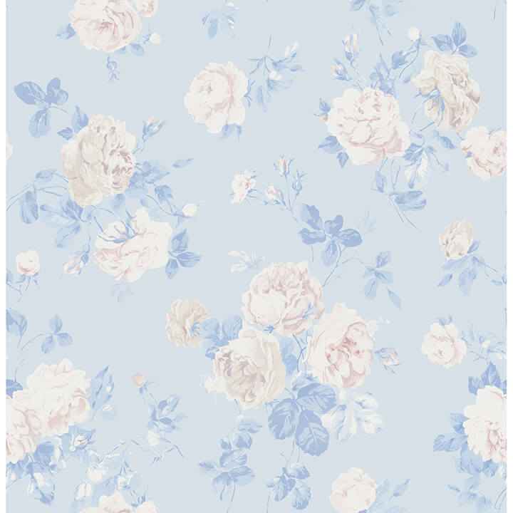 Everblooming Rosettes Whisper Blue Cabbage Rose Bouquets Wallpaper - York Wallcoverings - AST6492 - York Wallcoverings Wallpaper