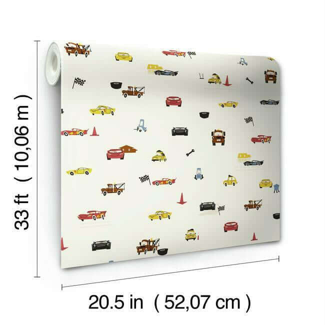 disney-pixar-cars-racing-spot-cream-wallpaper-york-wallcoverings-di0922 - York Wallpaper Wallpaper