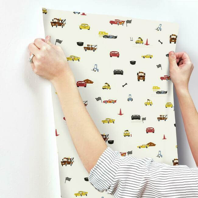disney-pixar-cars-racing-spot-cream-wallpaper-york-wallcoverings-di0922 - York Wallpaper Wallpaper