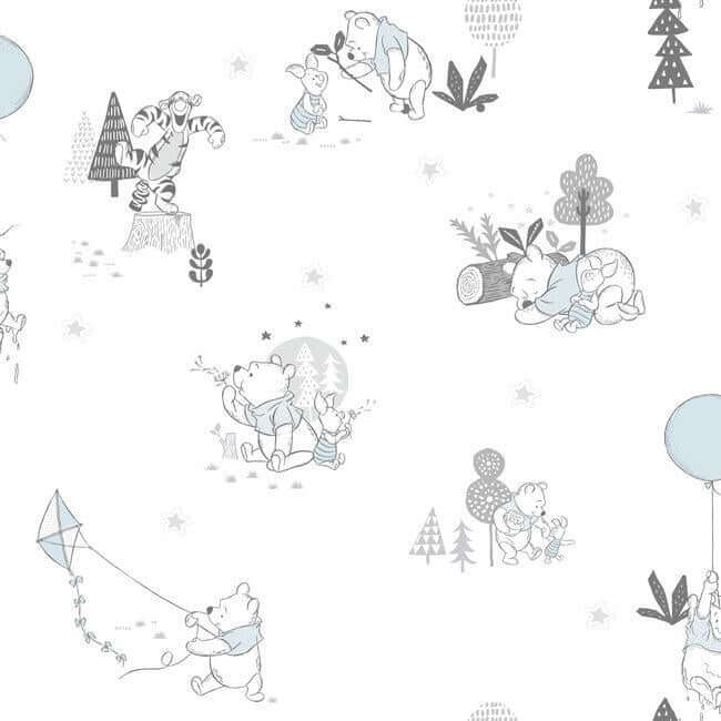 disney-winnie-the-pooh-playmates-white-blue-wallpaper-york-wallcoverings-di0983 - York Wallcoverings Wallpaper