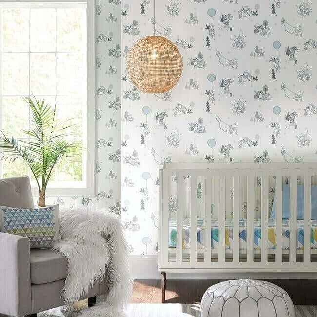 Disney Winnie the Pooh Playmates White & Blue Wallpaper - York Wallcoverings - DI0983 - York Wallcoverings Wallpaper