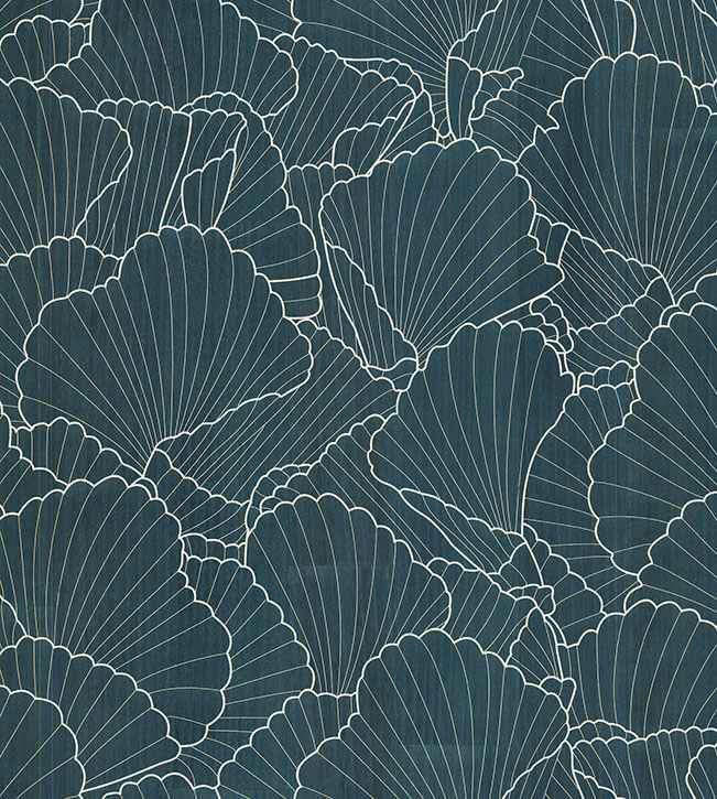 Shell Wood Veneer Navy Metallic Wallpaper - York Wallcoverings - YGL7000