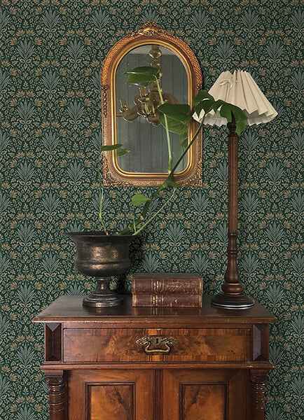Woodbury Evergreen Floral Damask Wallpaper - York Wallcoverings - 4173-27631