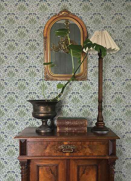 Woodbury Blue Floral Damask Wallpaper - York Wallcoverings - 4173-27632