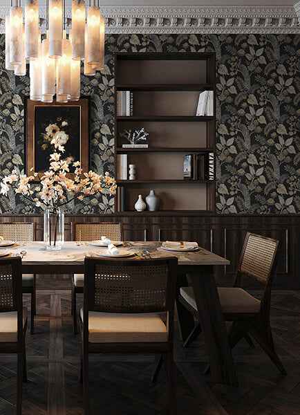 Geneva Black Peacock Paradise Wallpaper - York Wallcoverings - 4173-27646