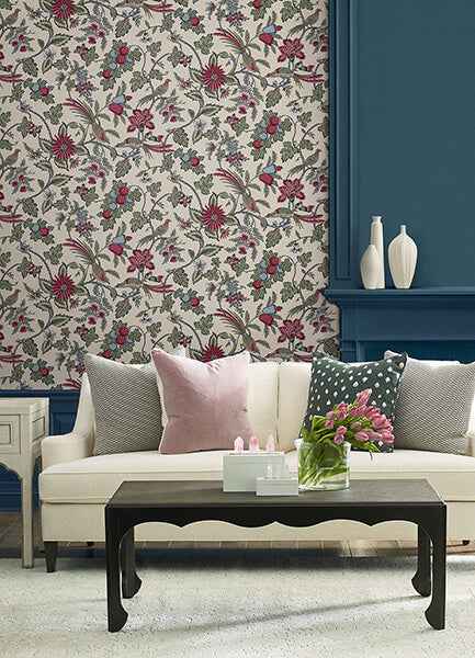Parterre Raspberry Jacobean Wallpaper - York Wallcoverings - VP1312