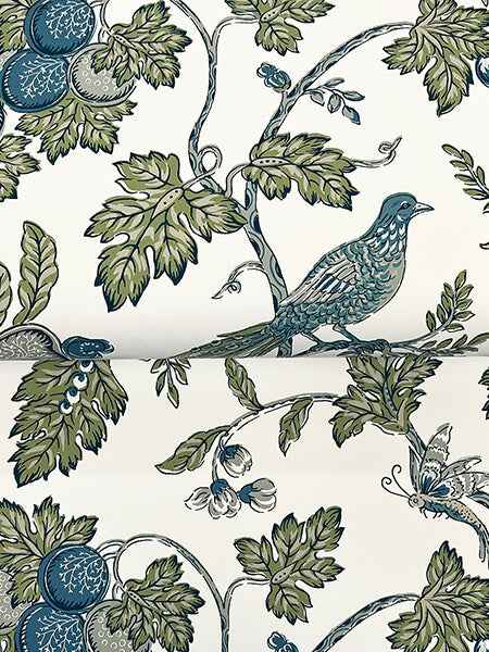Parterre Blue Jacobean Wallpaper - York Wallcoverings - VP1314 - York Wallcoverings Wallpaper