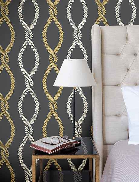 Laureate Black Vine Trellis Wallpaper - York Wallcoverings - VP1324