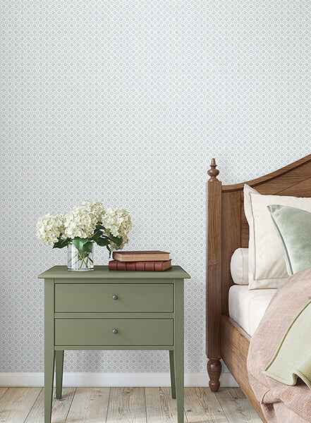 Priti Light Blue Floral Grid Wallpaper - York Wallcoverings - VP1331 - York Wallcoverings Wallpaper
