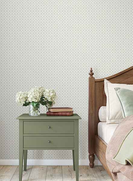 Priti Grey Floral Grid Wallpaper - York Wallcoverings - VP1334