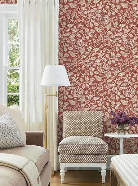 Rowen Ruby Botanical Wallpaper - York Wallcoverings - VP1342