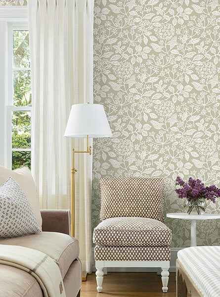 Rowen Taupe Botanical Wallpaper - York Wallcoverings - VP1344 - York Wallcoverings Wallpaper