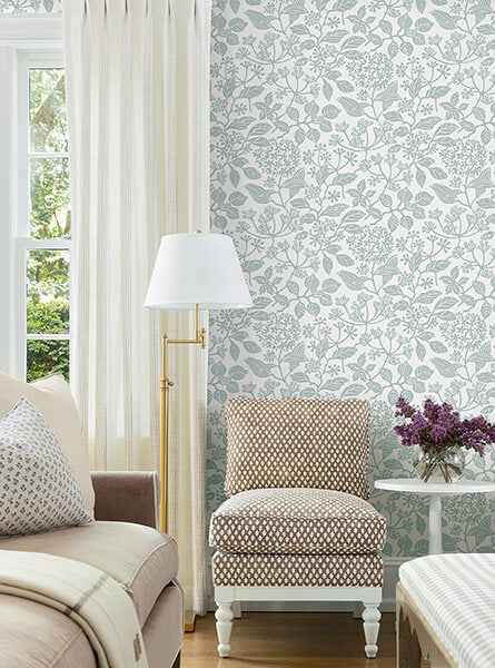 Rowen Light Blue Botanical Wallpaper - York Wallcoverings - VP1346 - York Wallcoverings Wallpaper