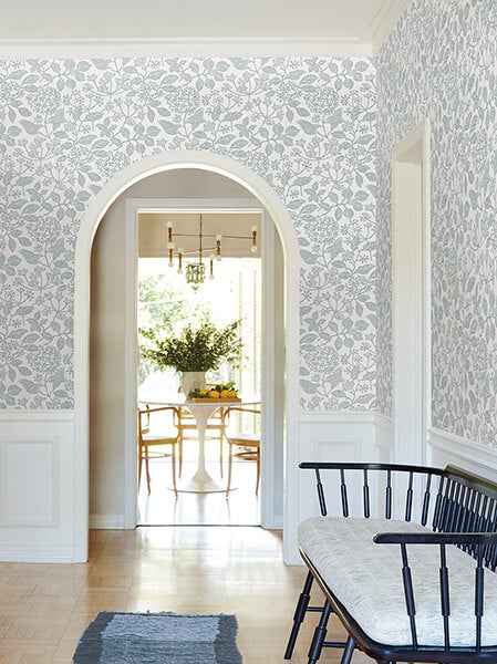 Rowen Light Blue Botanical Wallpaper - York Wallcoverings - VP1346 - York Wallcoverings Wallpaper