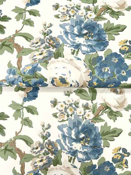 Beatrix Blue Vintage Floral Wallpaper - York Wallcoverings - VP1352 - York Wallcoverings Wallpaper
