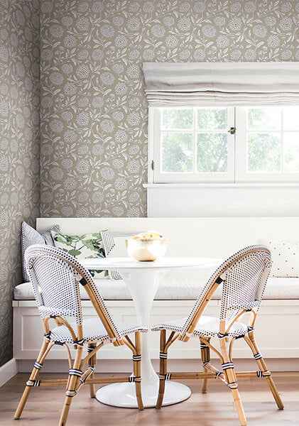 Chatsworth Garden Taupe Floral Trail Wallpaper - York Wallcoverings - VP1363