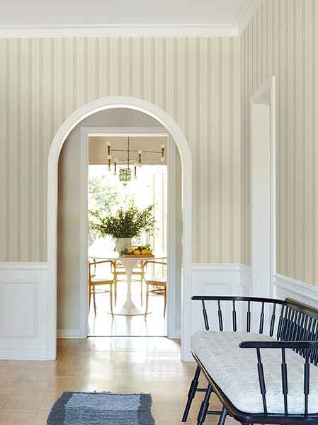 Tilford Neutral Awning Stripe Wallpaper - York Wallcoverings - VP1374