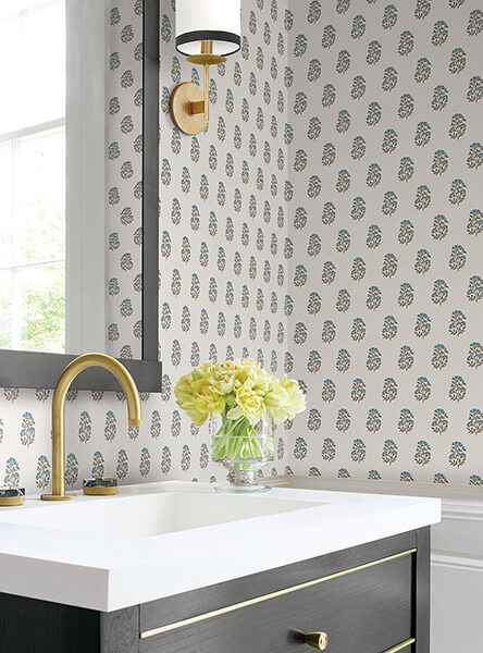 Sylvie Teal Floral Wallpaper - York Wallcoverings - VP1383