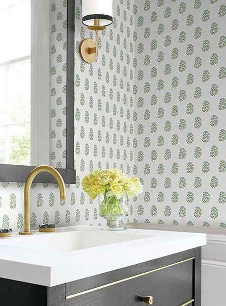 Sylvie Green Floral Wallpaper - York Wallcoverings - VP1385