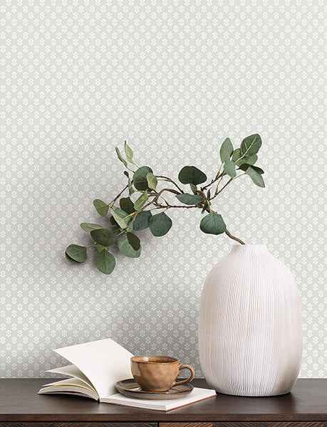 Brioni Grey Floral Stamp Wallpaper - York Wallcoverings - VP1395