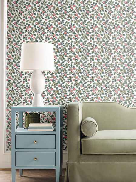 Framboise Pink Berry Vines Wallpaper - York Wallcoverings - VP1412