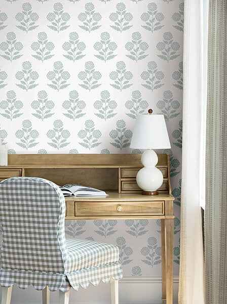 Souci Light Blue Marigolds Wallpaper - York Wallcoverings - VP1431 - York Wallcoverings Wallpaper