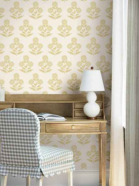 Souci Butter Marigolds Wallpaper - York Wallcoverings - VP1432