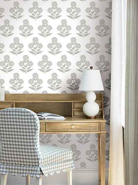 Souci Grey Marigolds Wallpaper - York Wallcoverings - VP1435 - York Wallcoverings Wallpaper