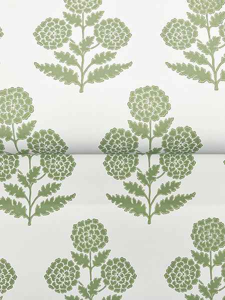 Souci Green Marigolds Wallpaper - York Wallcoverings - VP1436 - York Wallcoverings Wallpaper