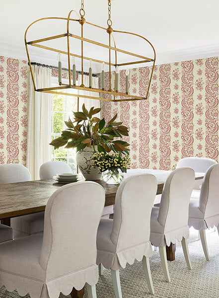 Beaumont Ruby Floral Stripe Wallpaper - York Wallcoverings - VP1304 - York Wallcoverings Wallpaper