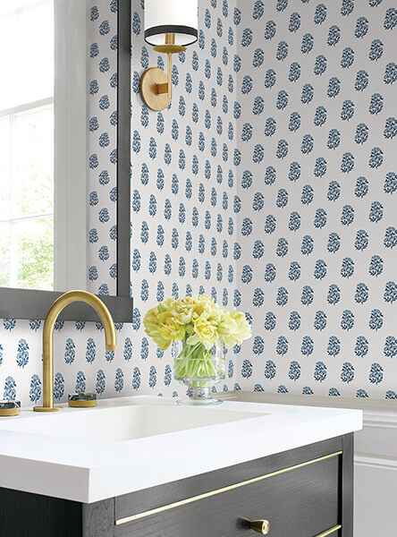 Sylvie Blue Floral Wallpaper - York Wallcoverings - VP1384