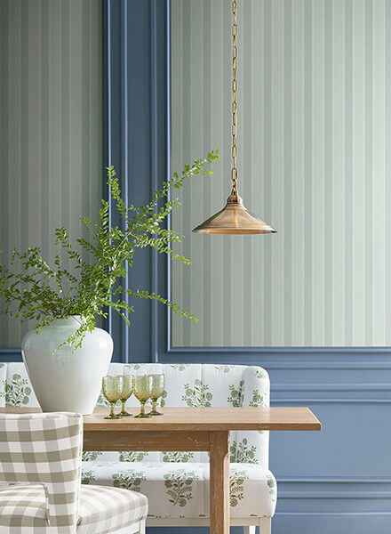 Tilford Blue Awning Stripe Wallpaper - York Wallcoverings - VP1375