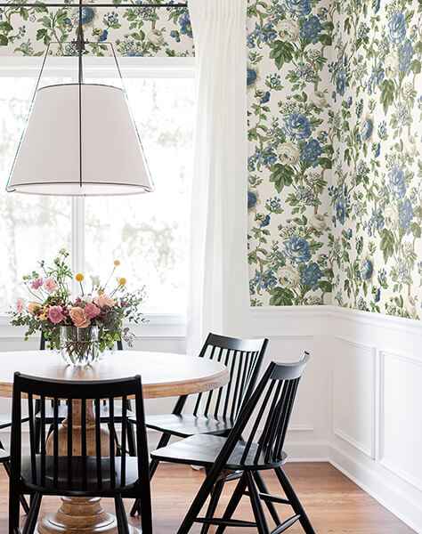 Beatrix Blue Vintage Floral Wallpaper - York Wallcoverings - VP1352 - York Wallcoverings Wallpaper