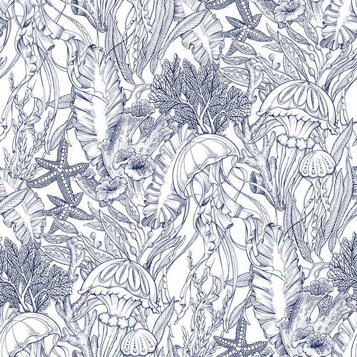 Under the Sea Navy Blue Peel and Stick Wallpaper - York Wallcoverings - NUS6494 - York Wallcoverings Wallpaper