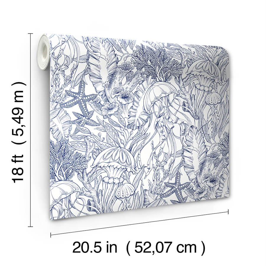 under-the-sea-navy-blue-peel-and-stick-wallpaper-york-wallcoverings-nus6494 - York Wallcoverings Wallpaper