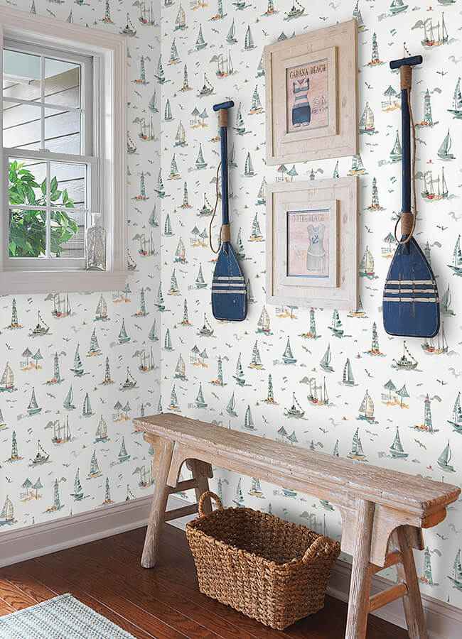 Set Sail Blue Green Peel and Stick Wallpaper - York Wallcoverings - NUS6497 - York Wallcoverings Wallpaper