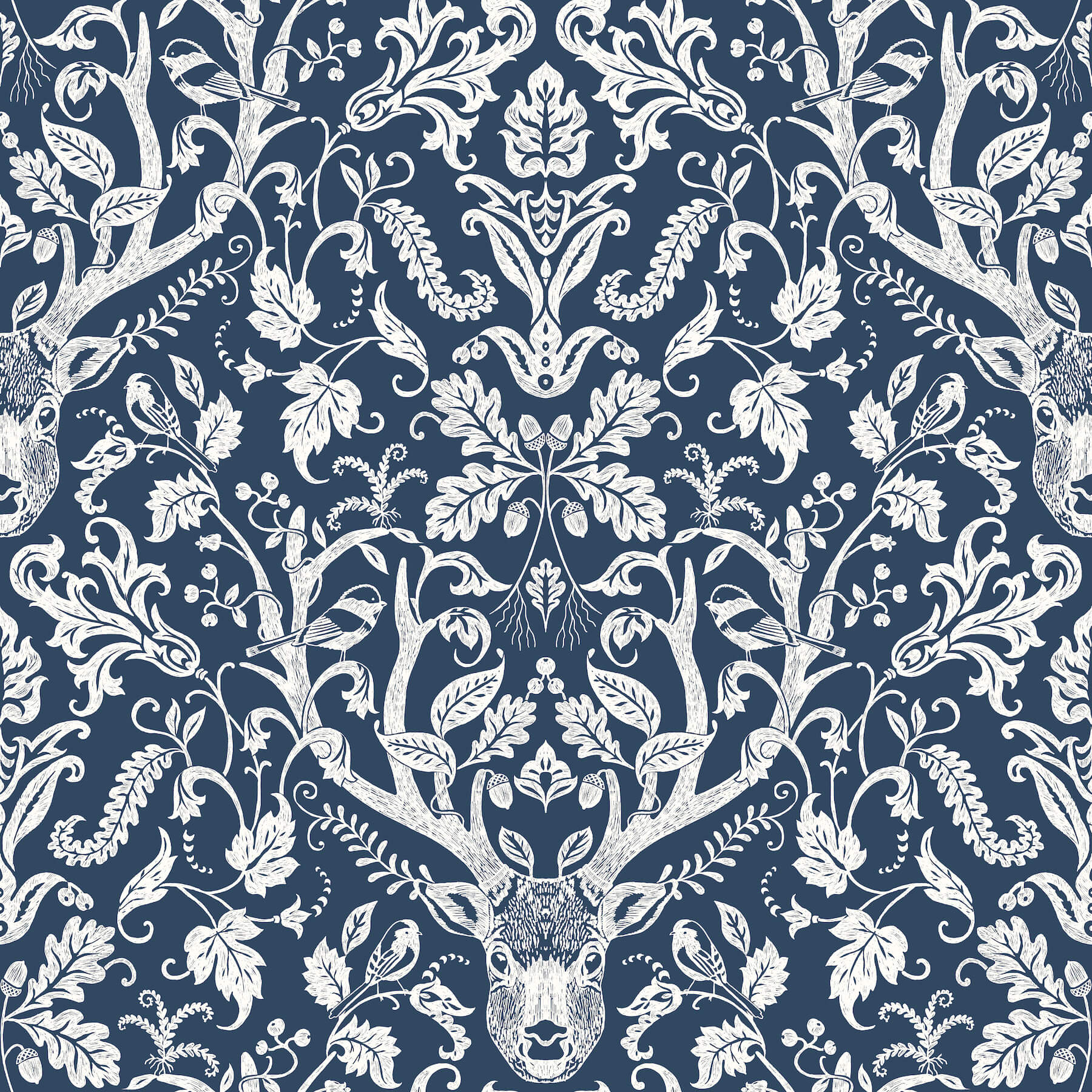 kiwassa-navy-antler-damask-wallpaper-york-wallcoverings-4169-12703 - York Wallcoverings Wallpaper