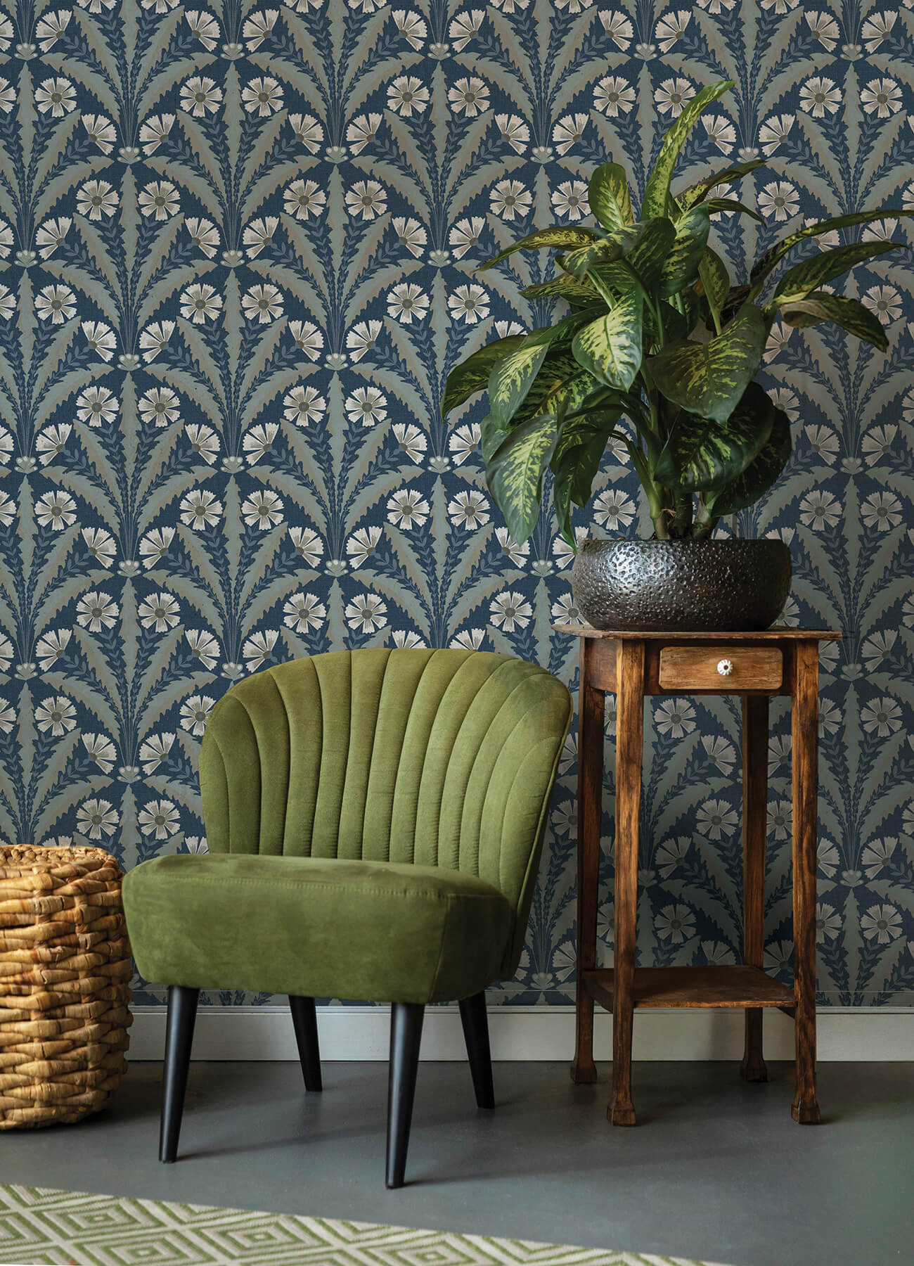 tap-root-dark-blue-floral-damask-wallpaper-york-wallcoverings-4169-27600 - York Wallcoverings Wallpaper