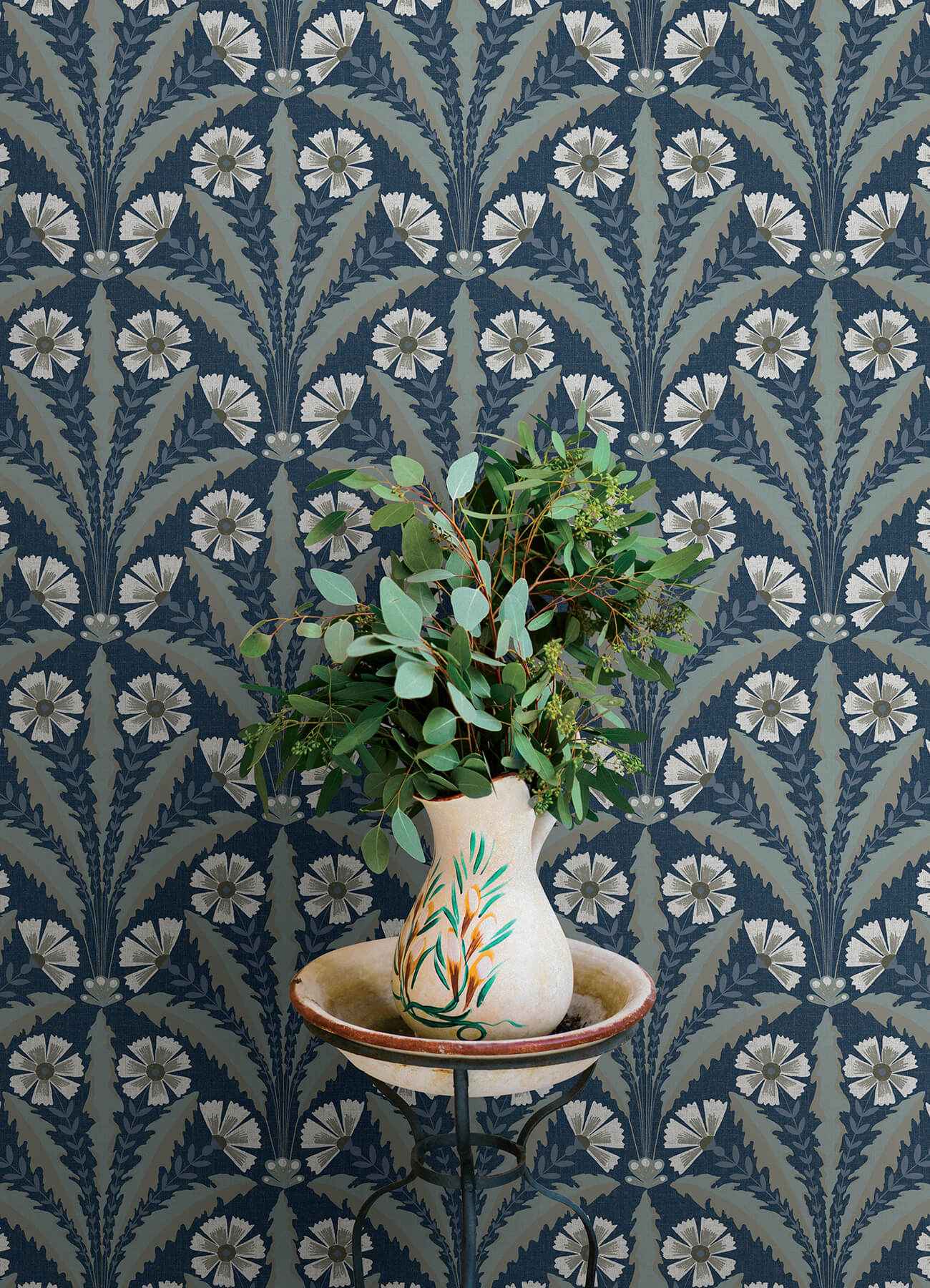 Tap Root Dark Blue Floral Damask Wallpaper - York Wallcoverings - 4169-27600 - York Wallcoverings Wallpaper