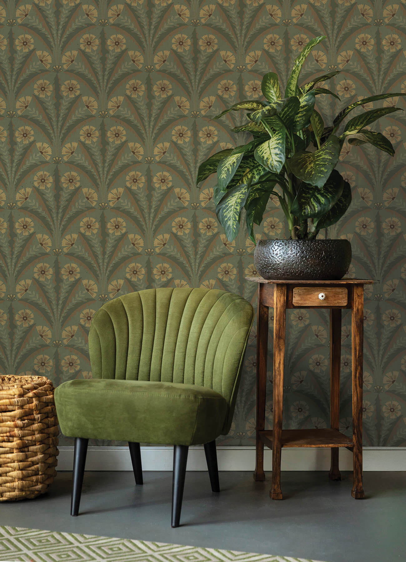 tap-root-green-floral-damask-wallpaper-york-wallcoverings-4169-27604 - York Wallcoverings Wallpaper