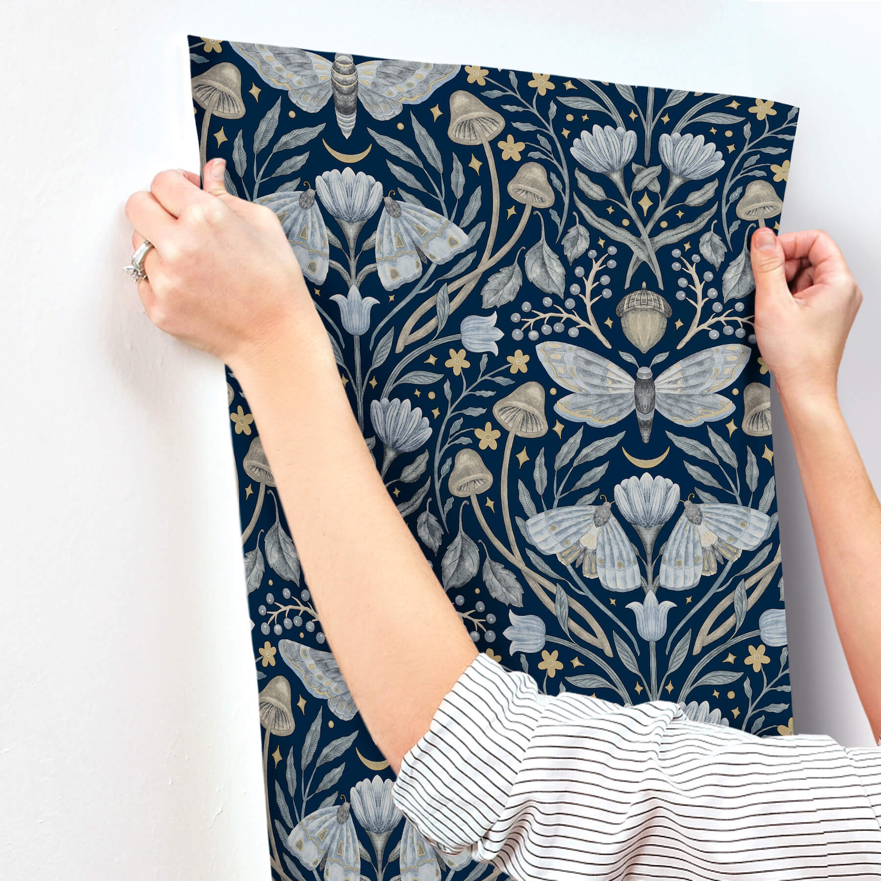 mystic-moth-navy-forest-magic-wallpaper-york-wallcoverings-4169-83118 - York Wallcoverings Wallpaper